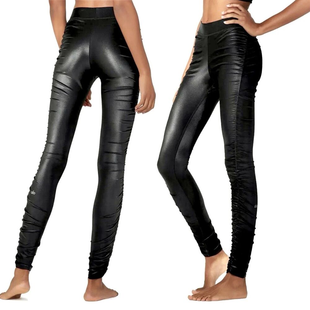 Alo Yoga High Waist Shine Leggings Women’s XXS Black Ruched Athletic